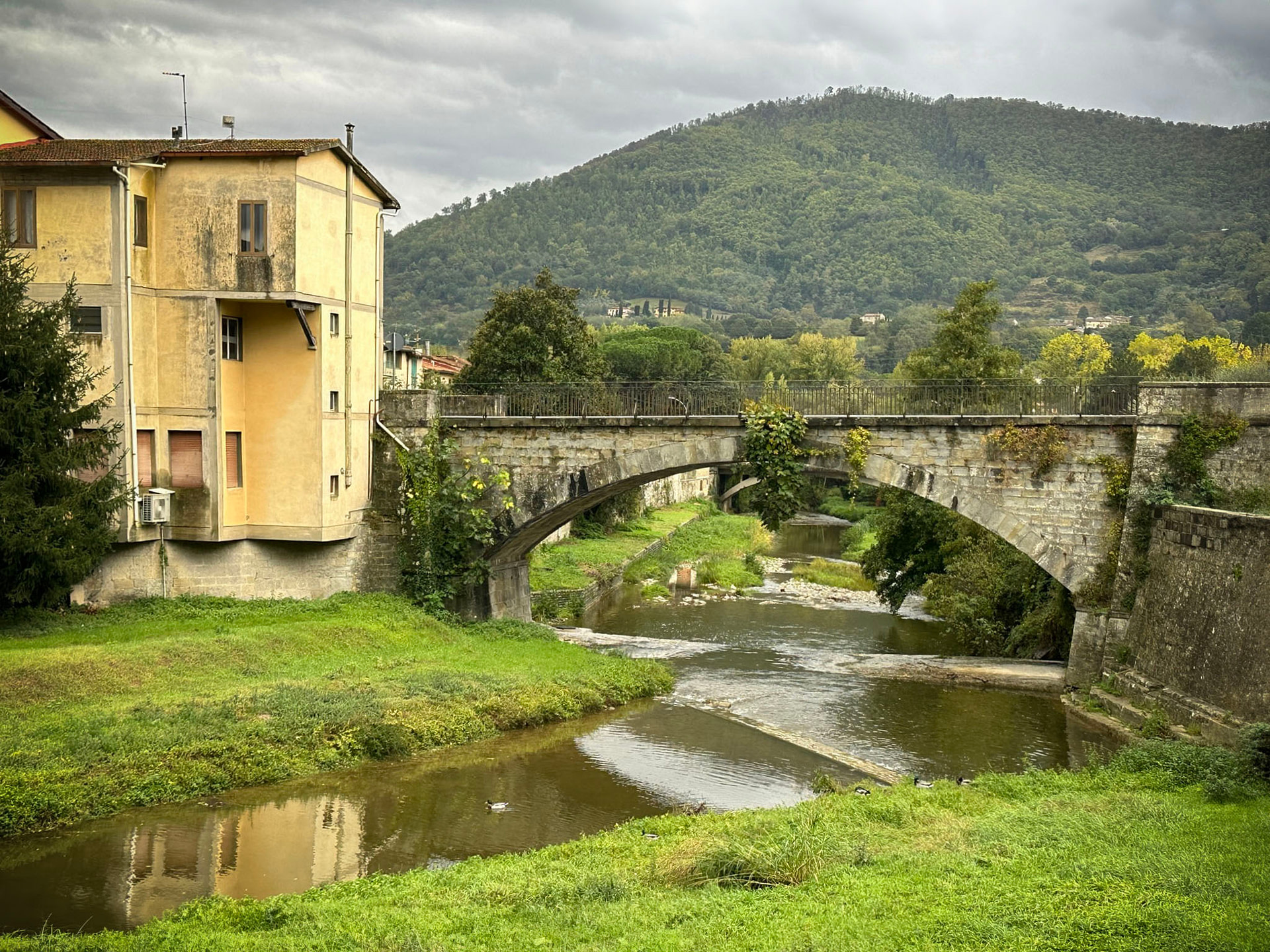 A stone bridge over the Sieve River in Dicomano Italy.